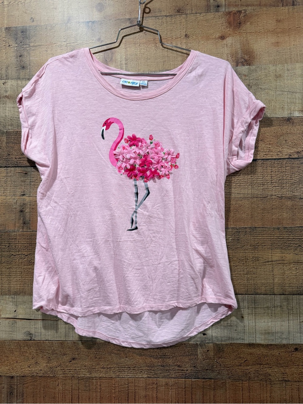 Pink Flamingo Floral Short Sleeve Cotton Tee by Kiwi Fresh Size XL